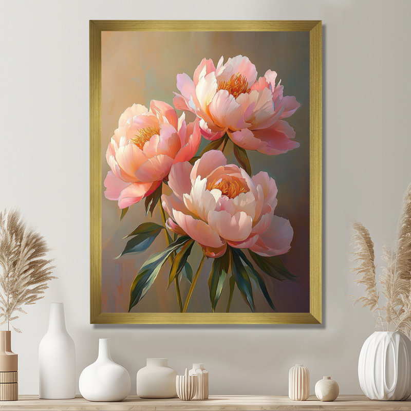 Haubrich - Floral Wall Art Prints, H 40 po x l 30 po, Reproduction encadrée sans passe-partout, Doré