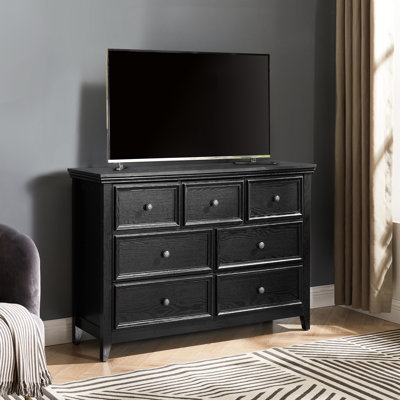 Armoire à 7 tiroirs pour le rangement - Commode noire avec fonction de basculement et tiroirs à glissement lisse