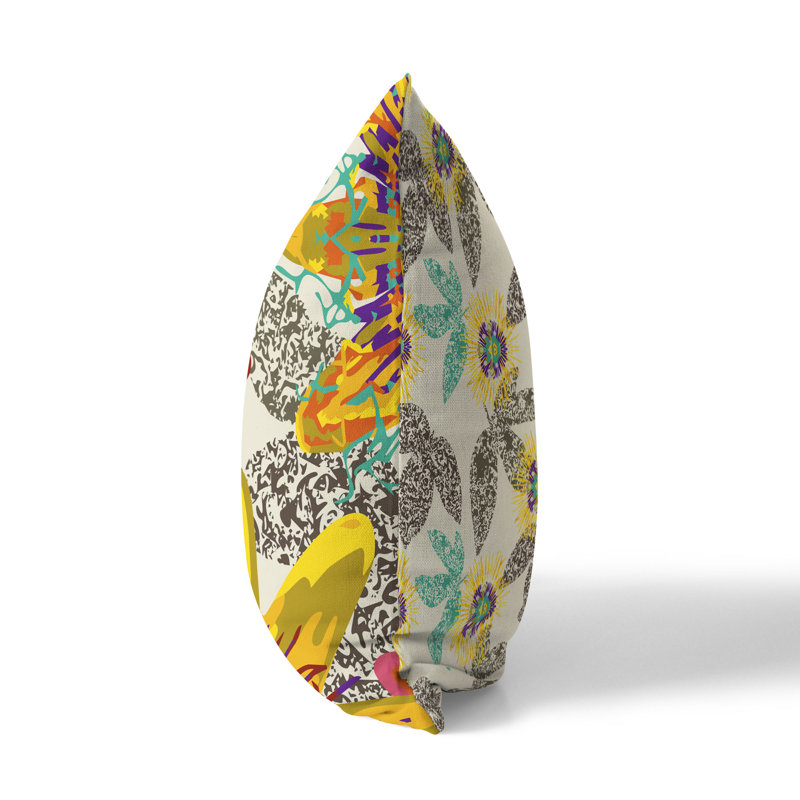 Coussin Spots Blossoms, H 18 po x l 18 po, Rouge / Jaune