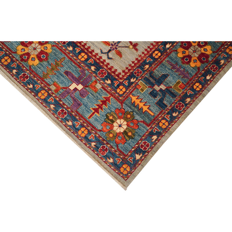 Tapis gris / rouge / jaune noué à la main de haute qualité