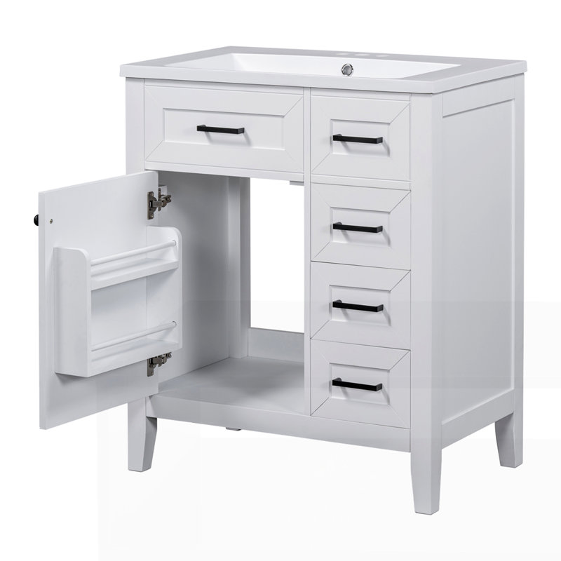 Meuble-lavabo 30 po avec lavabo, Noir, Blanc