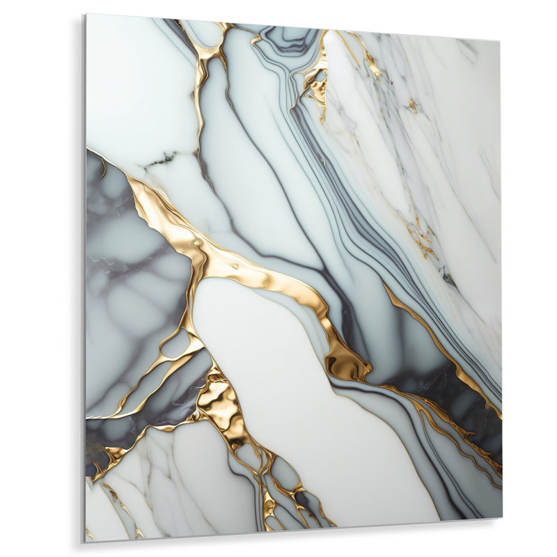 Géode abstraite or et marbre blanc V - décoration murale abstraite en métal, H 32 po x l 24 po