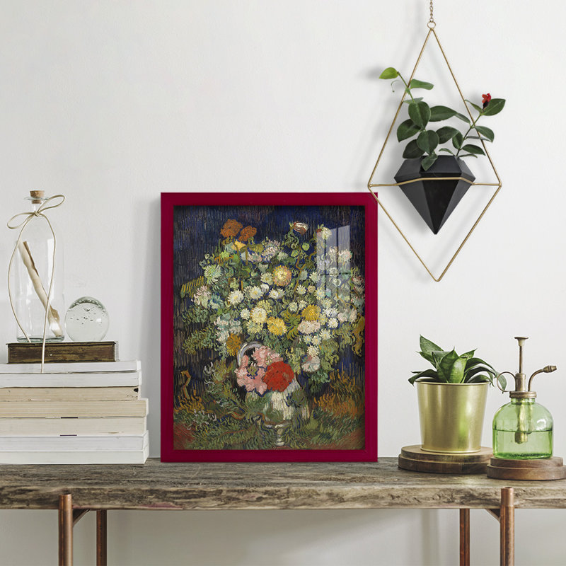 Bouquet de fleurs dans un vase, Rouge, H 15 po x l 12 po x P 1 po