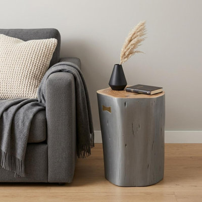 Table de bout ronde 22 po en bois massif gris