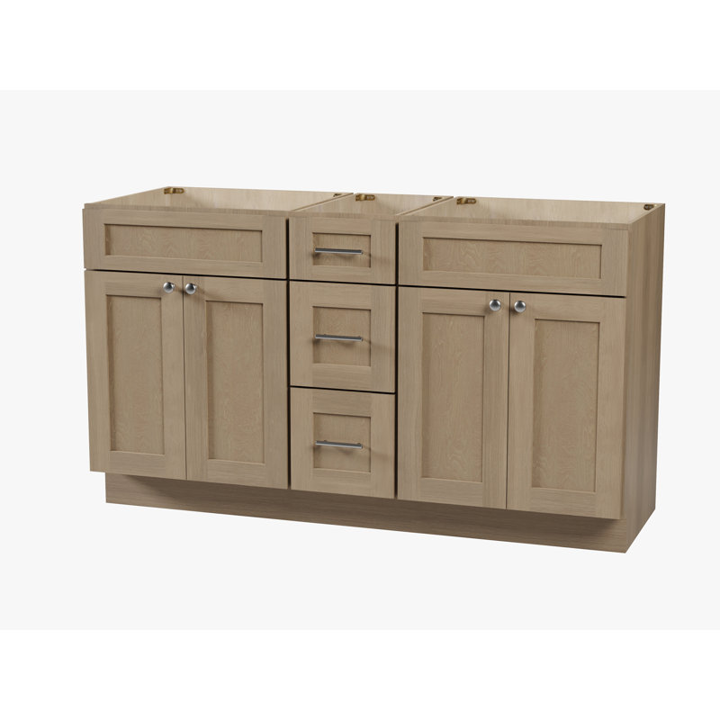 Base de meuble-lavabo double 60 po seulement, Chêne naturel