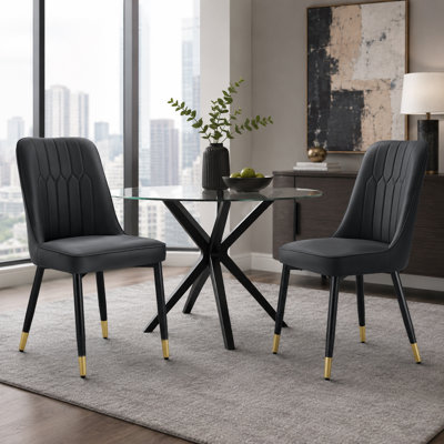 Anareli Tufted Upholstered Faux Leather Side Chair Dining chair