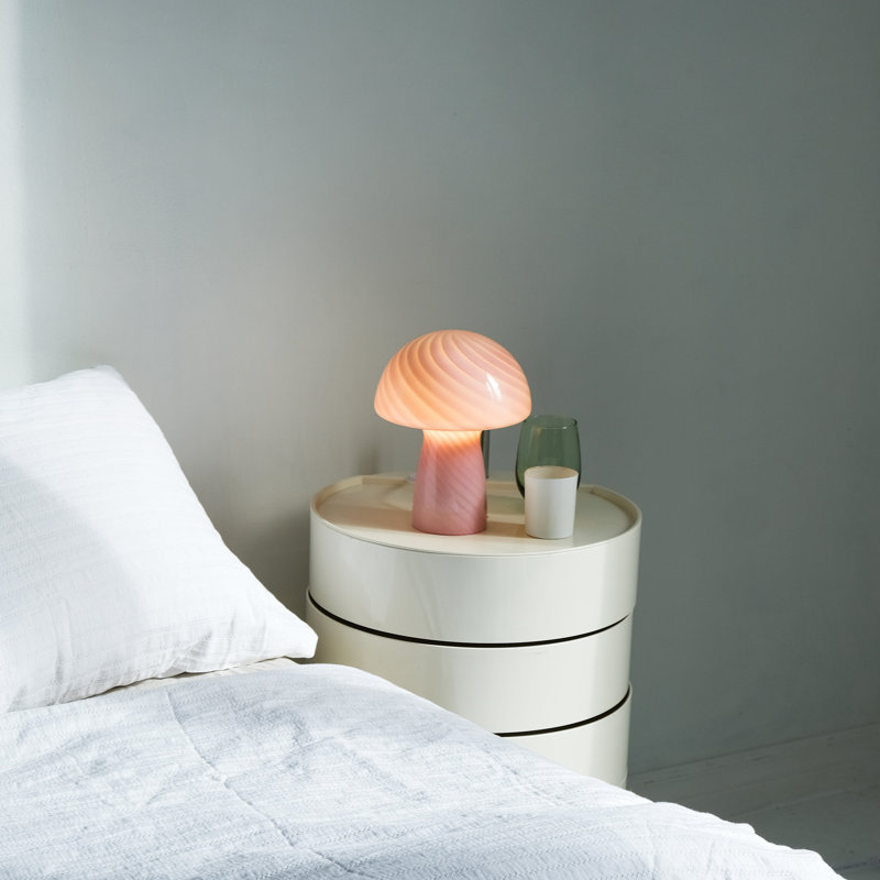 Glass Mushroom Table Lamp, Petite Close Top Jade Stripes, Lilac, Lilac