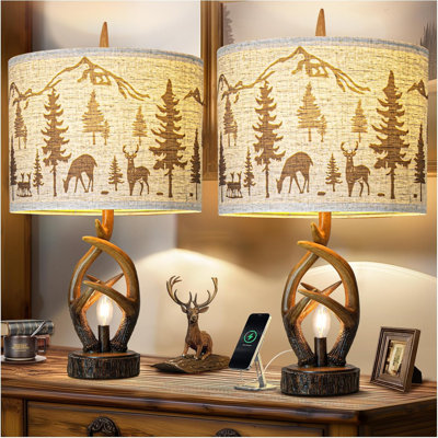 Ensemble de 2 lampes de table en bois de cerf Farmhouse