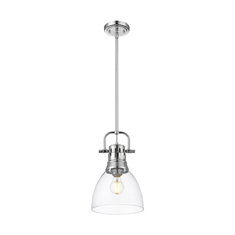 Petit luminaire suspendu Iftimie avec tige en verre transparent, Chrome