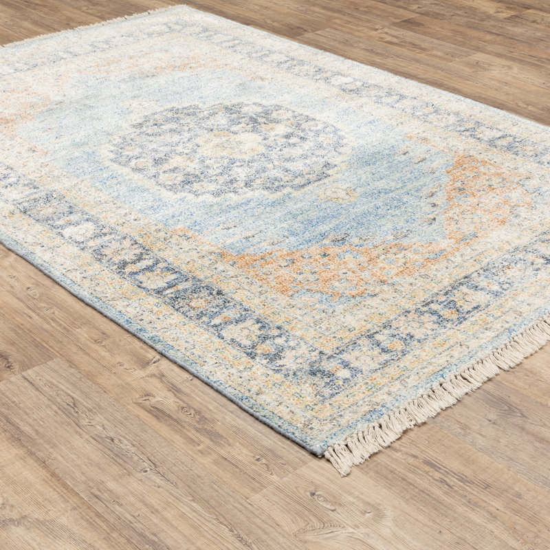 Tapis oriental bleu / beige Hadden, Rectangle 5 pi x 8 pi