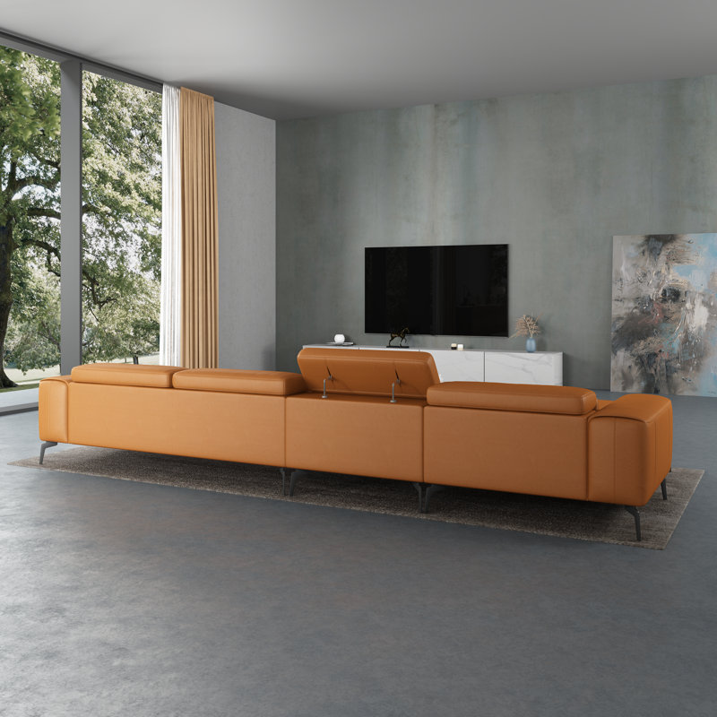 Cavour Upholstered L-Shaped Sectional, Left Hand Facing, Cognac Genuine Leather