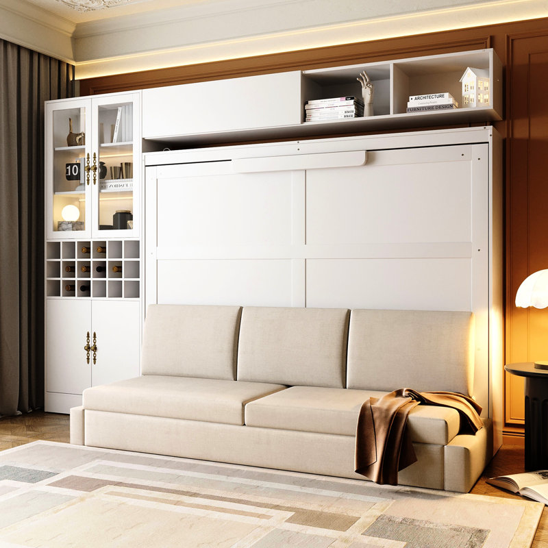 Grand lit avec tablettes, et, blanc - sommeil tranquille, espace de rangement bien rangé, idéal pour les maisons compactes, petits appartements gris, espace de sommeil confortable