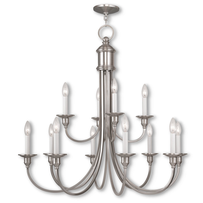 Lustre de style bougie à 12 lumières Eckard, Nickel brossé