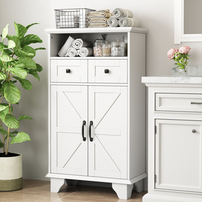 41'' H X 24'' W Freestanding Tall Bathroom Cabinet，Solid Wood bathroom storage cabinet with 2Doors & 2 Drawers