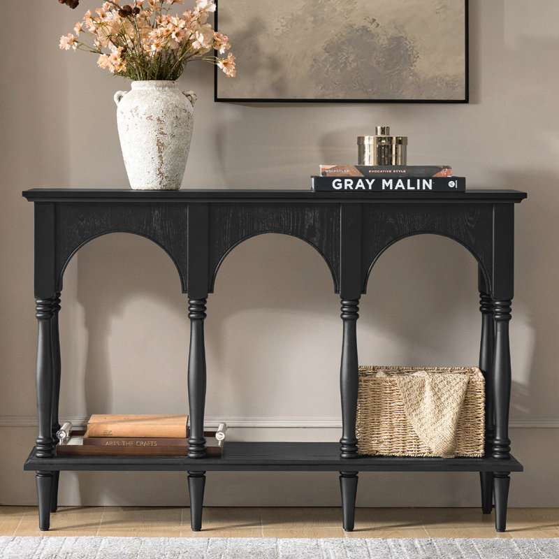 Uirich 47'' Transitional Arched Console Table  with Solid Wood Spindle Legs, Black