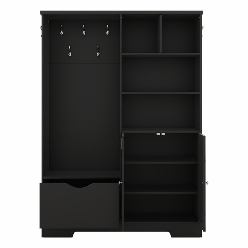 Versatile Hall Tree with Multiple Storage Options for Entryways, Black
