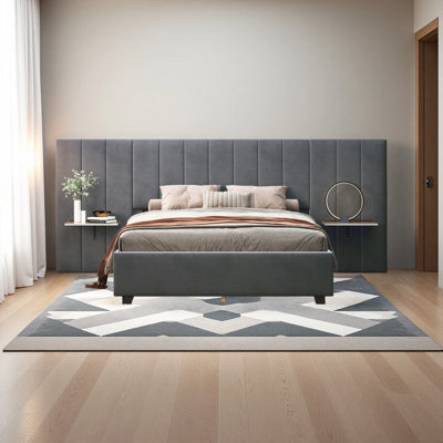 Upholstered Platform Bed With Big Headboard, Bedroom Furniture, Velvet