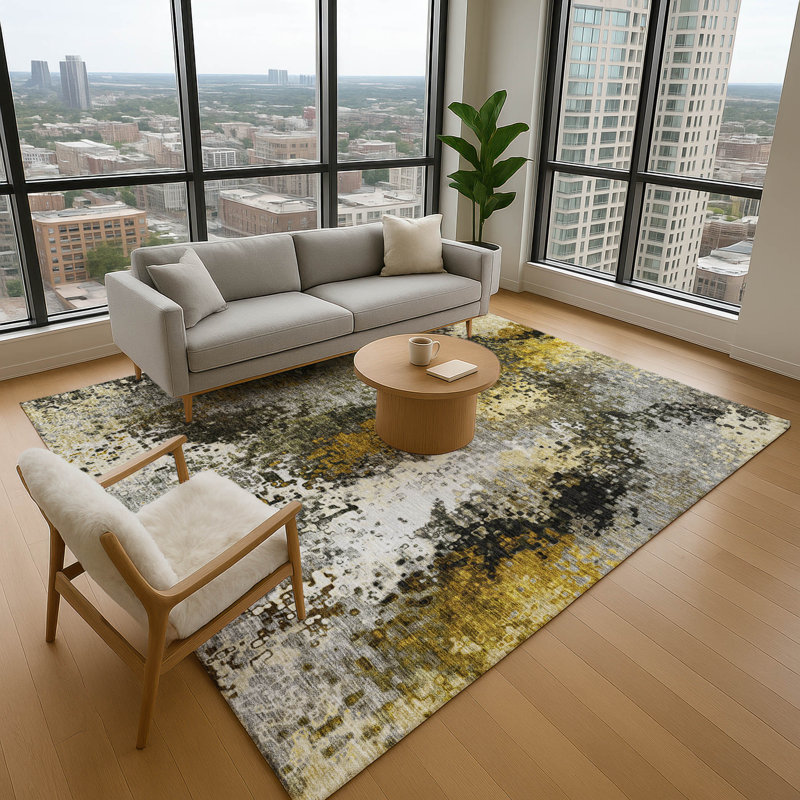 Premium Machine Washable Mayfield AMF2242 Abstract Rug, 10' x 14', Pewter
