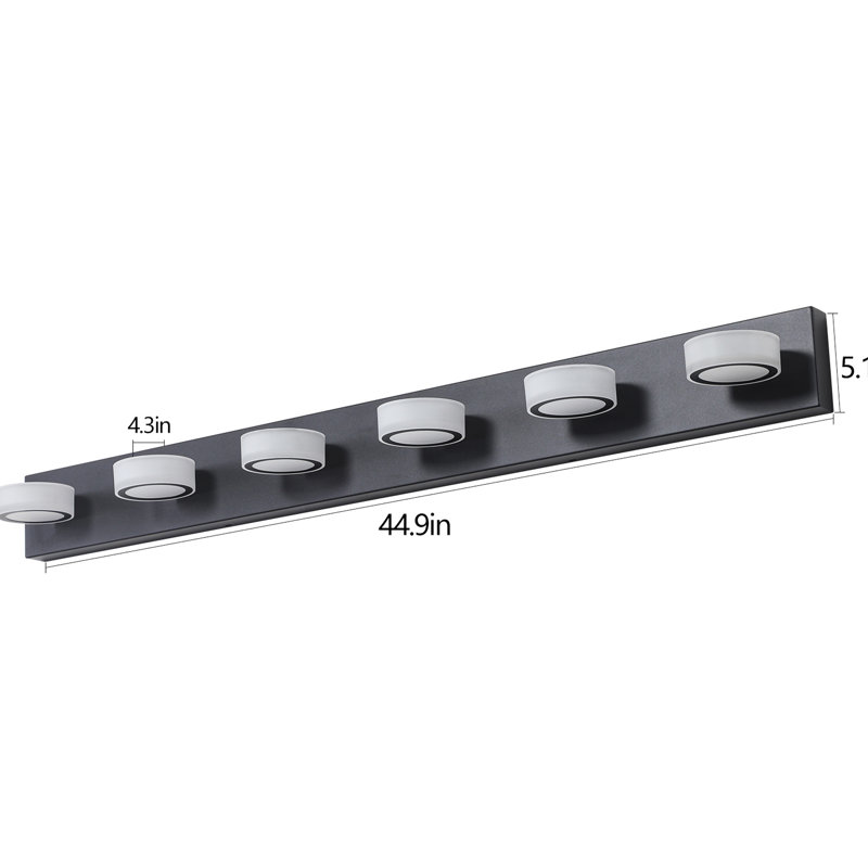 6 lumières de meuble-lavabo à intensité variable - noir, conception moderne pour le mur de la salle de bain, rotatif, écoénergétique, facile à installer, 6 lumières DEL de salle de bain noires, à intensité variable, source confortable, économie