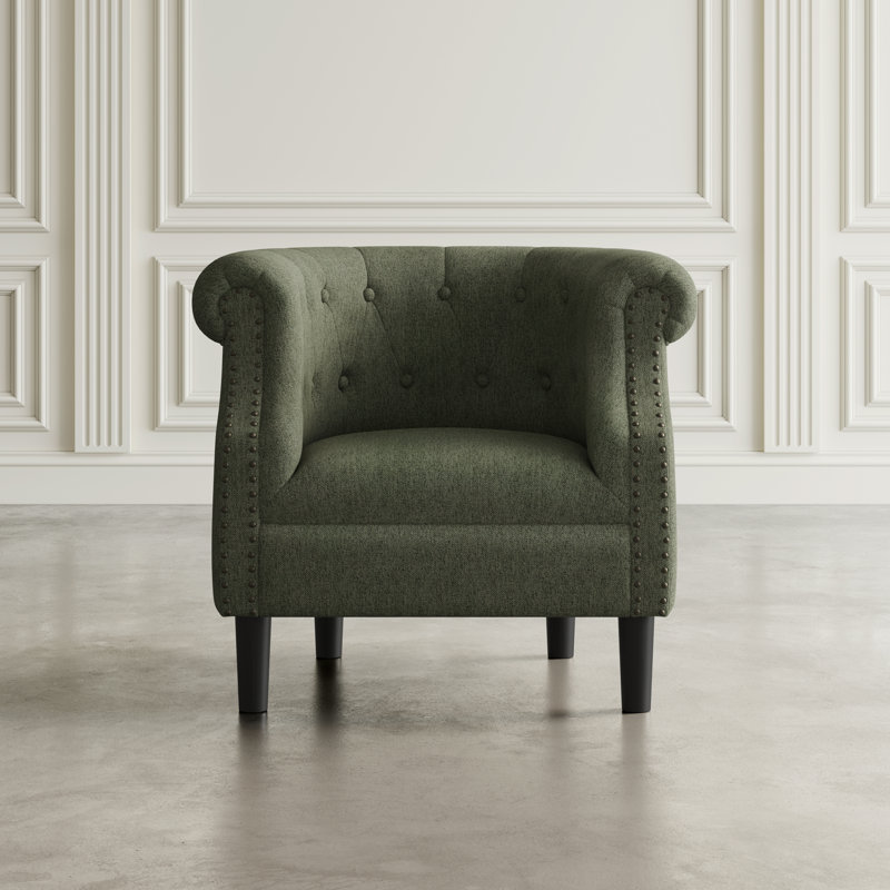 Fauteuil demi-tonneau rembourré contemporain Lily, 100 % polyester sauge