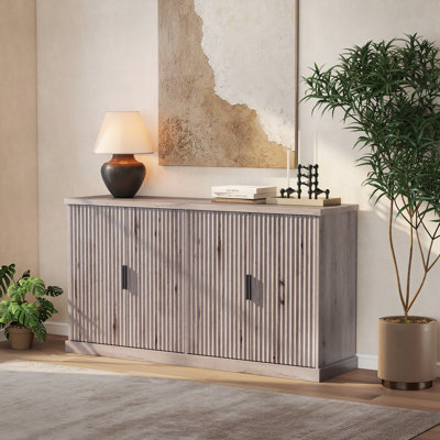 Armoire buffet de 58,3 po de largeur, buffet, console avec tablettes réglables, portes cannelées