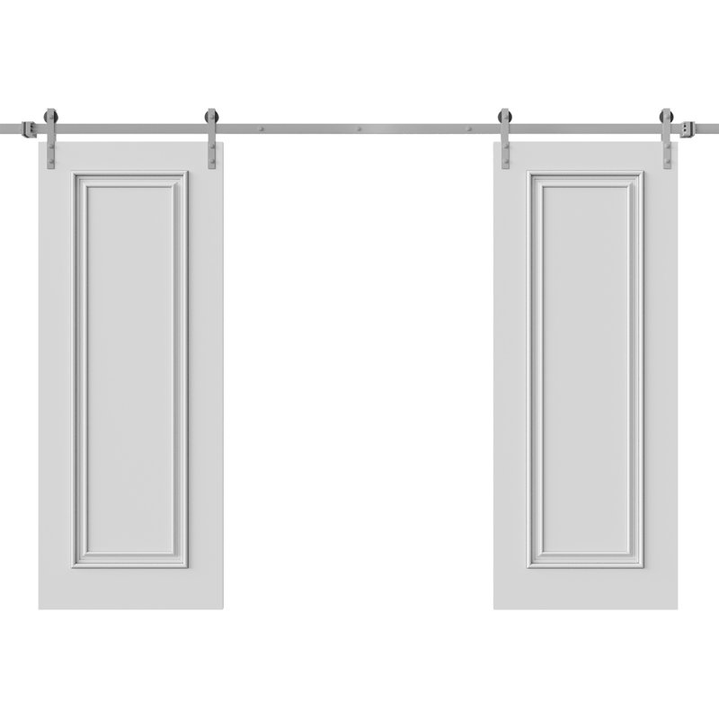 Double porte de grange | Émail blanc IMPÉRIAL 1811 | Ensemble de rail 13 pi | Portes intérieures solides, 56 po x 84 po