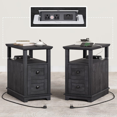 2 Drawers Bedroom Nightstands with Storage and Fast Charging Station