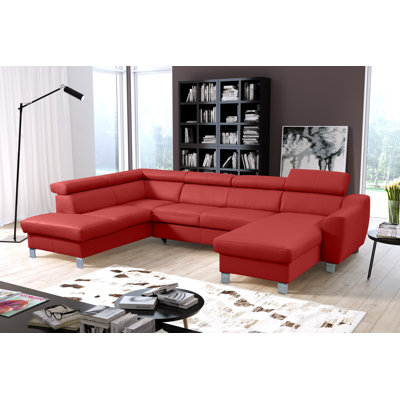 Raedynn Faux Leather Large Corner Sofa with Sleeping Function and Storage Box with Adjustable Headrests 