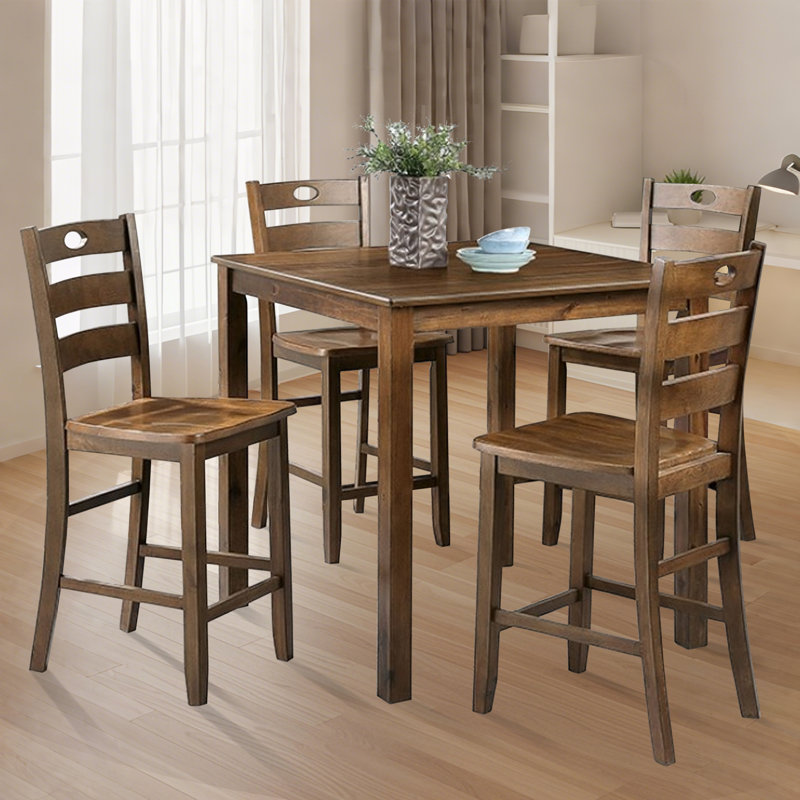 Modern 5-Piece Square Solid Wood Dining Set With Chairs, Yellow