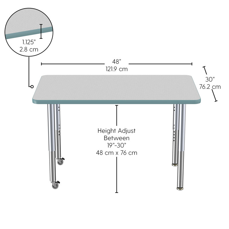 Table rectangulaire d'activité rectangulaire avec pieds réglables, 30" x 48", Gris / écume de mer, Super