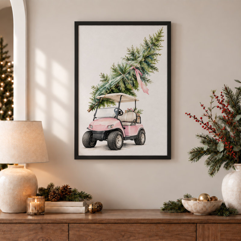 Art mural sur toile rose avec voiturette de golf, H 18 po x l 12 po