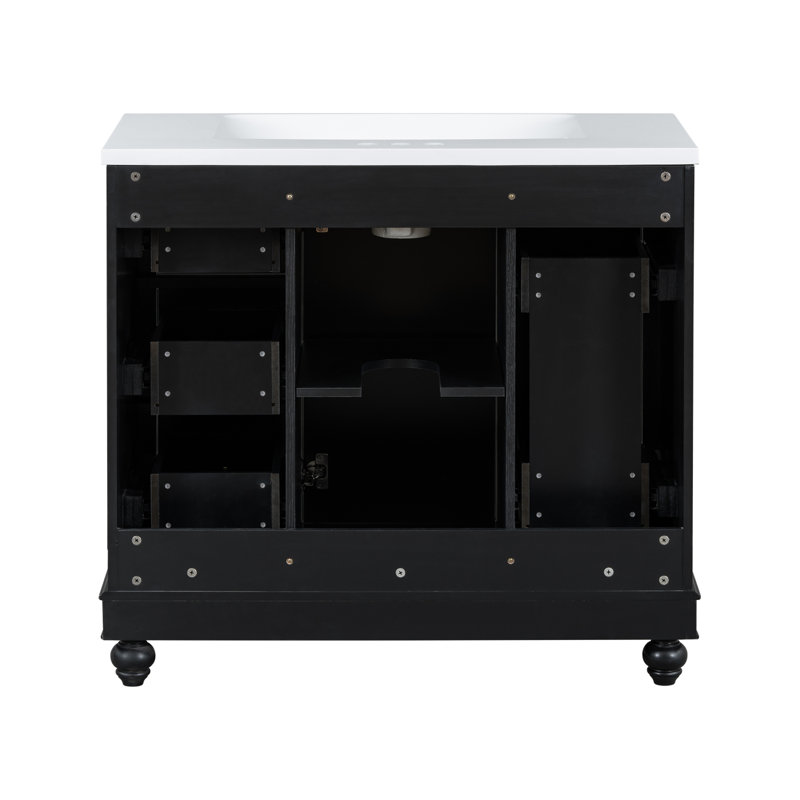 Meuble-lavabo moderne avec lavabo en résine intégré, Noir