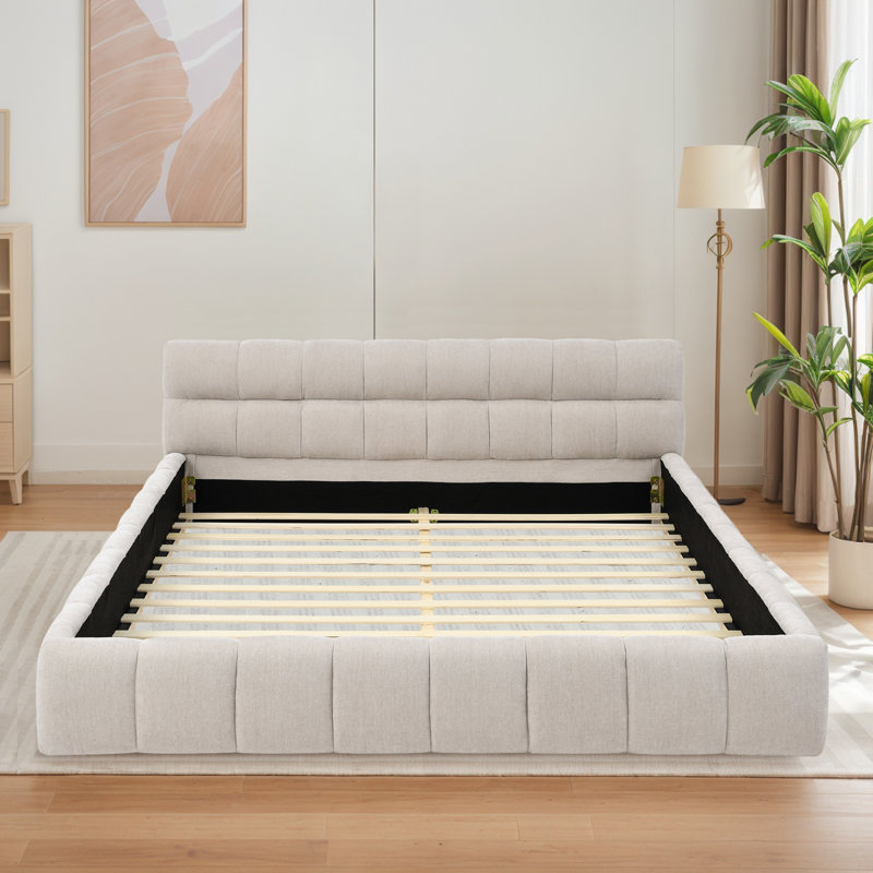 Cadre de lit tapissier, Beige, Grand lit