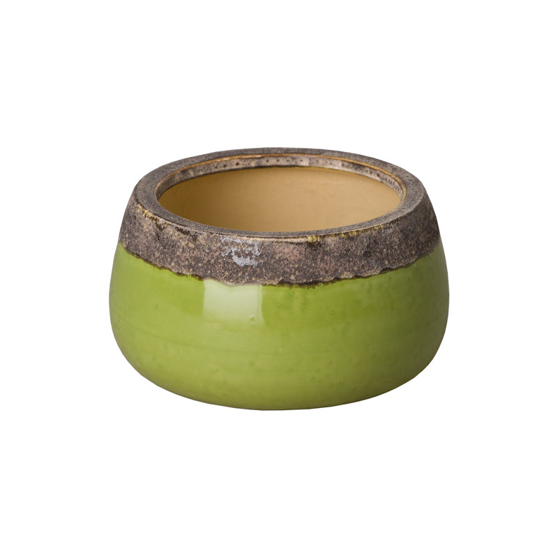 Handmade Ceramic Pot Planter, 5'' H x 9'' W x 9'' D, Lime