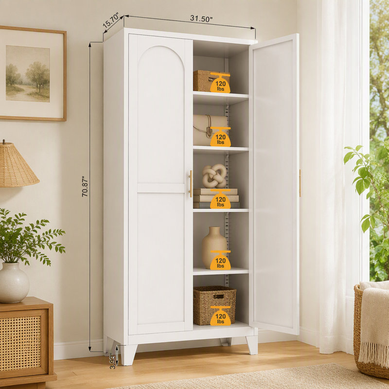 Armoire de rangement polyvalente avec portes et tablettes réglables, idéale pour organiser la chambre à coucher, le salon et la cuisine