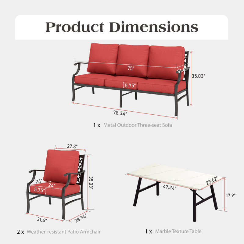 Asfand 5-7- Person Patio Conversation Set with Optional Ottoman, No, Red