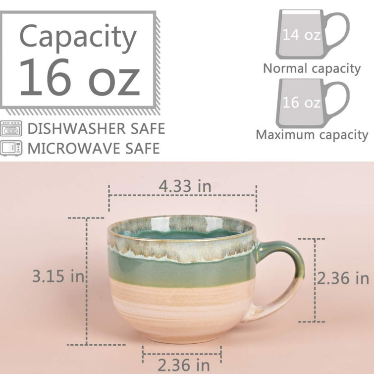 Set of 4 Large 16oz Glass Wide Mouth Coffee Mug- Dishwasher & Microwave Safe