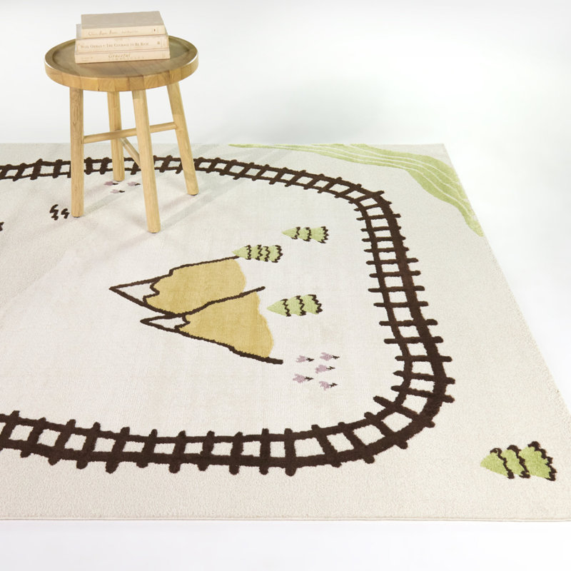 Tapis orange / vert Virginia pour enfants, 5 pi 3 po x 7 pi
