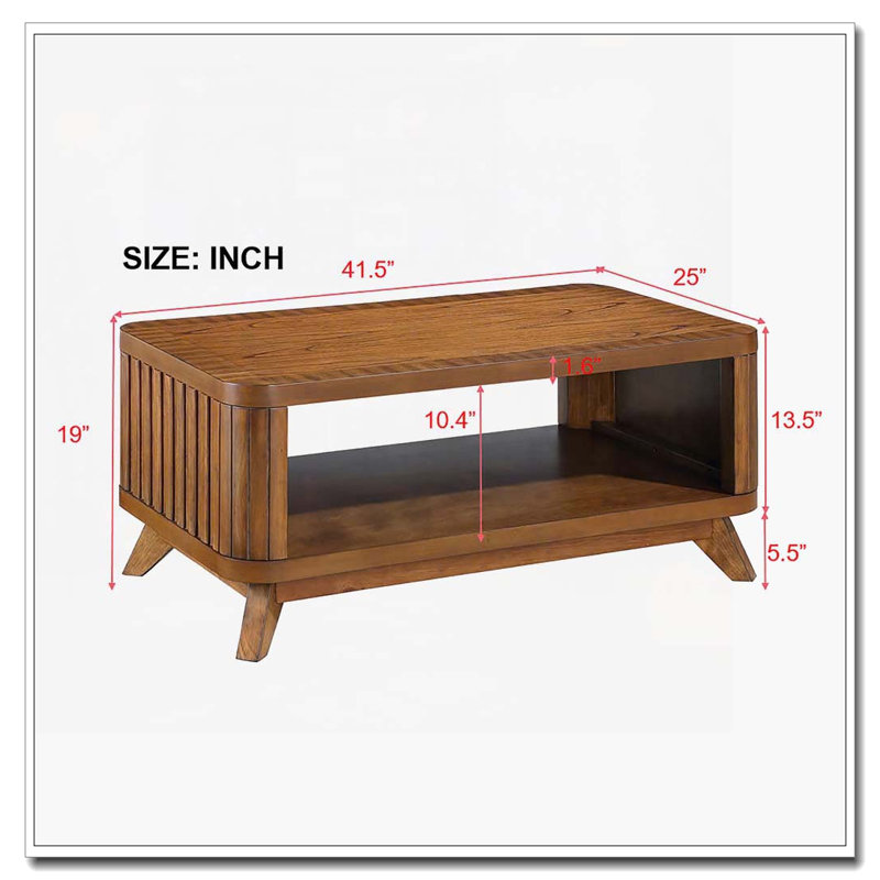 Rectangular Wood Coffee Table with Open Storage Shelf for Living Room, Walnut