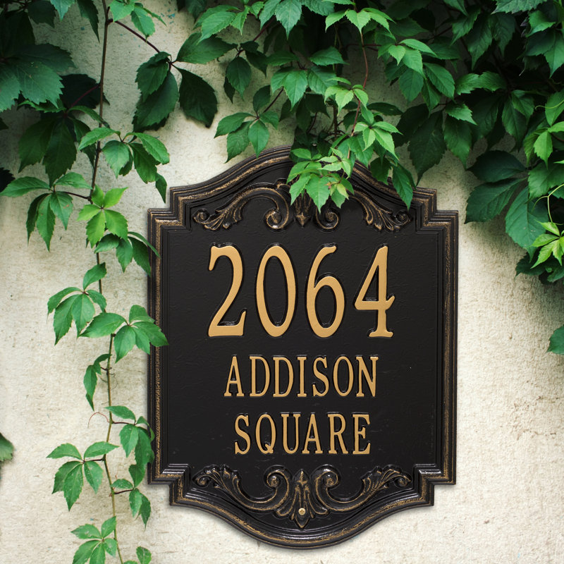 Signature Series 3-Line Wall Address Plaque, Black, Gold, Yes