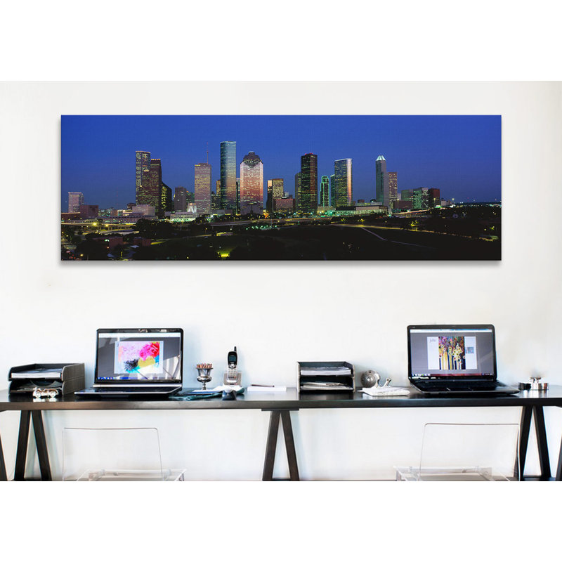 " Houston, Texas ", 12" H x 36" W x 1.5" D, Black Framed Canvas