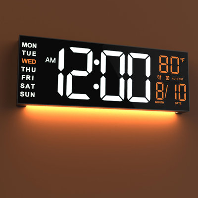 Grande horloge murale numérique 16 po, minuterie à compte à rebours, alarme, grande DEL, couleur RVB, DST, température pour le bureau de la salle de classe, Noël, cadeau d'anniversaire pour papa maman (blanc orange, 16 pouces)