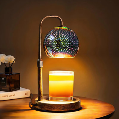 Lampe chauffe-bougie rétro avec minuterie, intensité réglable, 2 ampoules, globe en verre 3D à motifs de feux d'artifice, idéale pour les bougies en pot. Cadeau parfait pour femme/maman/elle, décoration pour la maison.