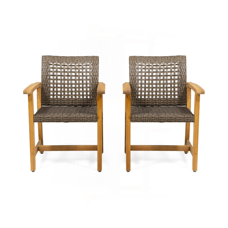 Wood and Wicker Dining Chair (Set Of 2), Brown