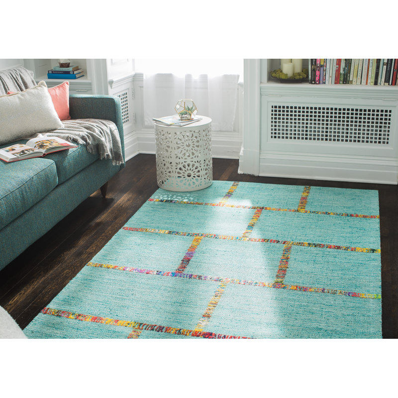 Tapis bleu tissé à la main Cedartown, Rectangle 5 pi x 8 pi