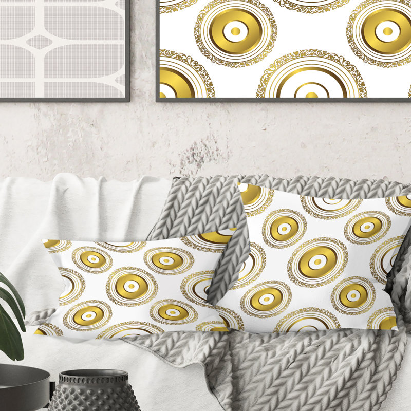 Coussin circulaire imprimé motif doré Mid-Century, 18 po x 18 po