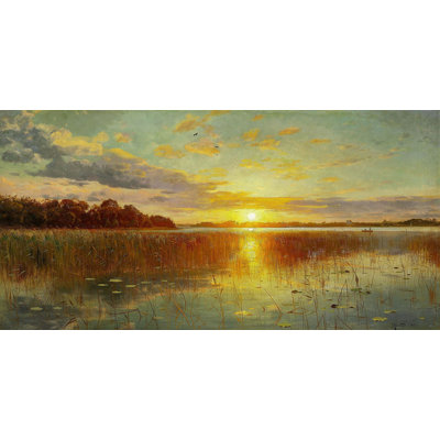 Sunset Over A Danish Fiord by Peder Mork Monsted - Wrapped Canvas Print