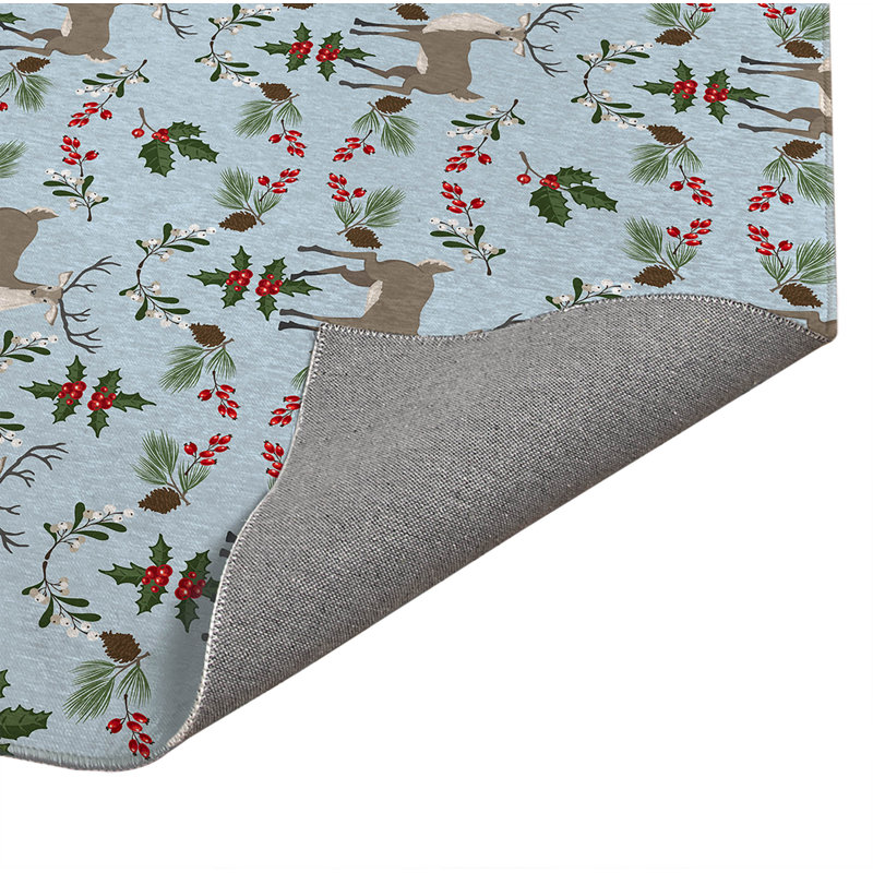 Tapis de cuisine Botanical Deer, Rectangle 6 pi x 4 pi, Argent / bleu