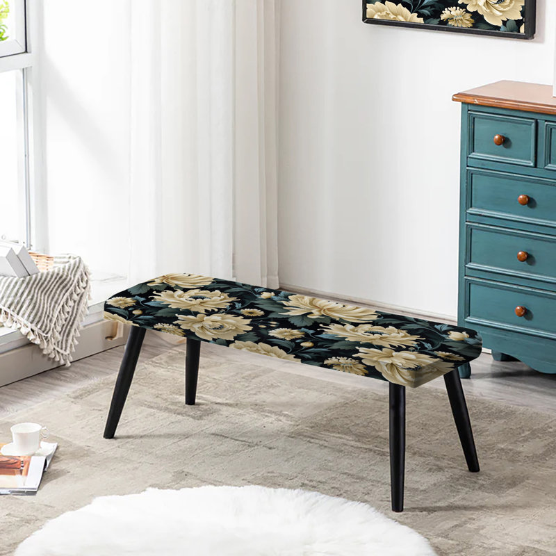 Banc damassé rembourré damassé beige foncé foncé