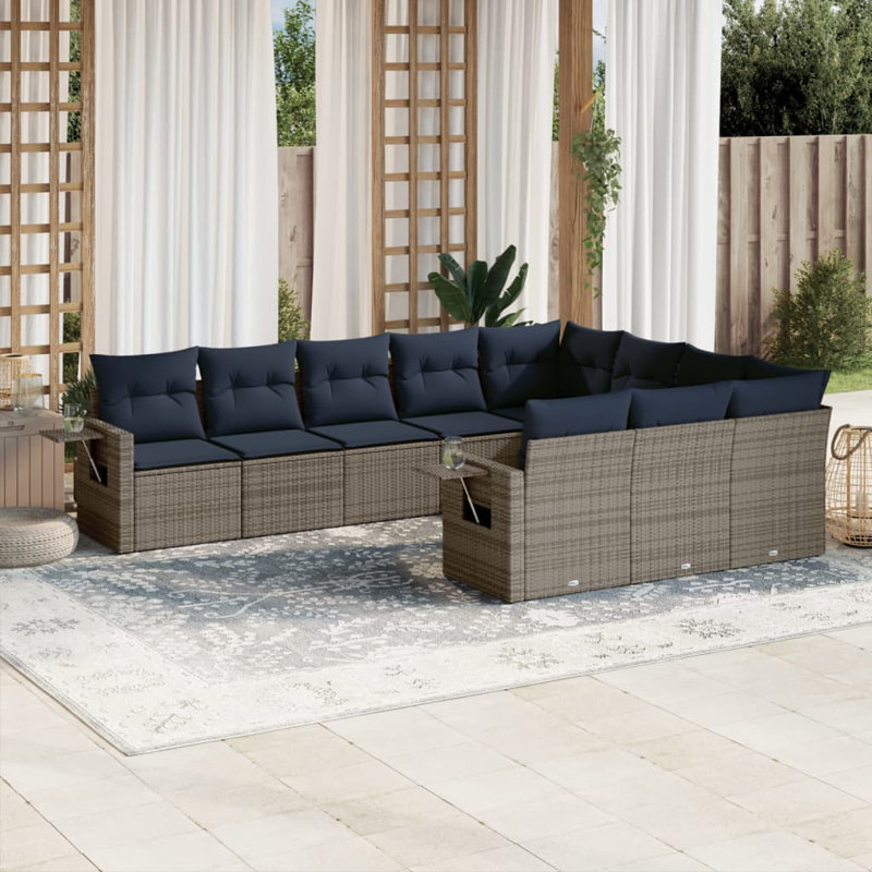 11 Piece Patio Sofa Set With Cushions Gray Poly Rattan